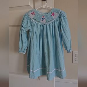 Marmellata light Blue CORDUROY Santa Smocked Bishop Dress size 2T